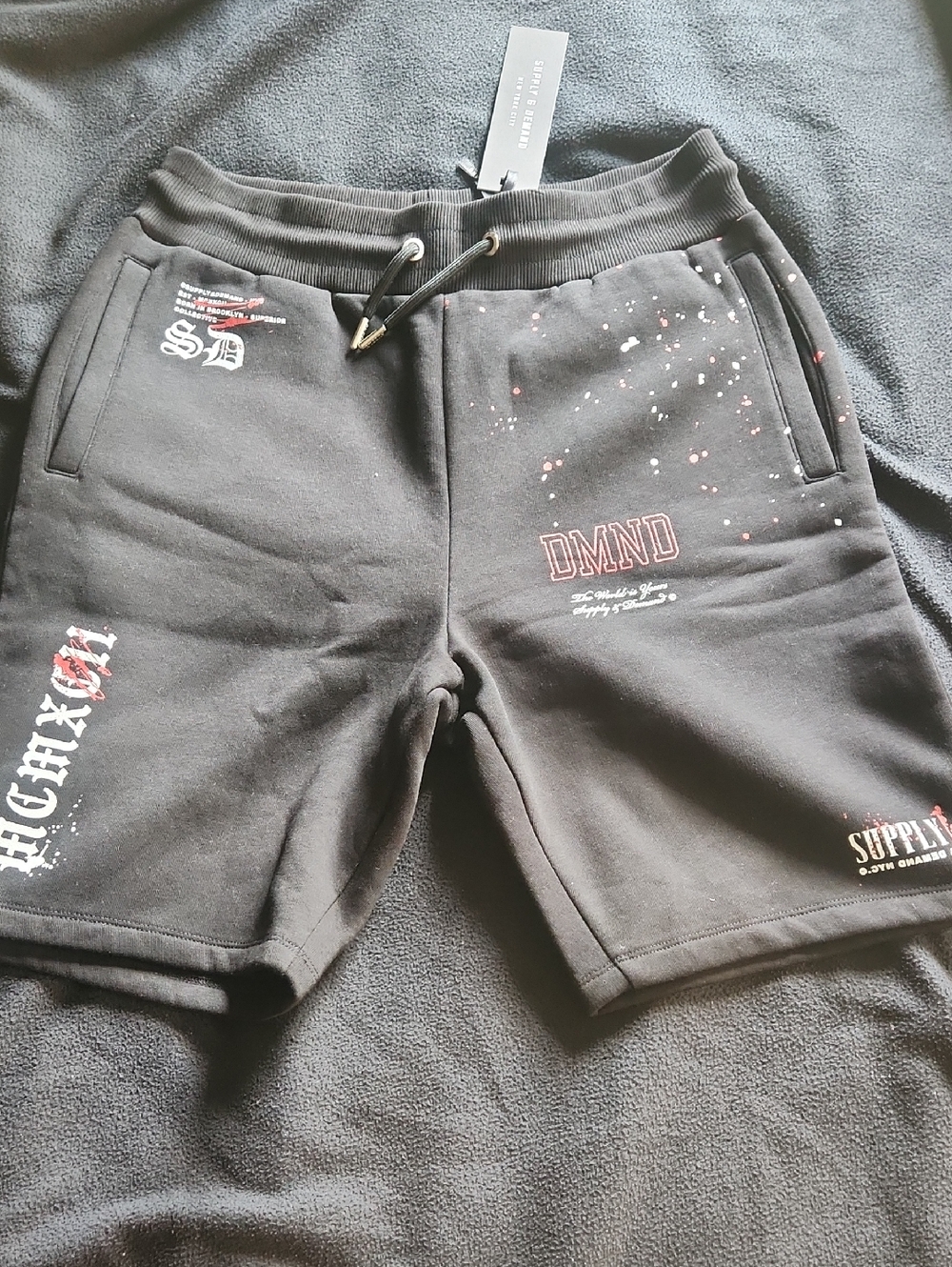 Supply & Demand Black Athletic Graphic Men’s Shorts with Red Accents